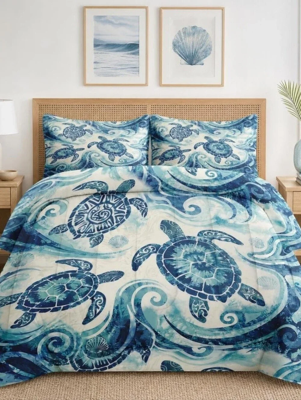 NWOT! 3 Piece Premium Full Size Coastal Turtle Comforter Set w/2 Pillowcases